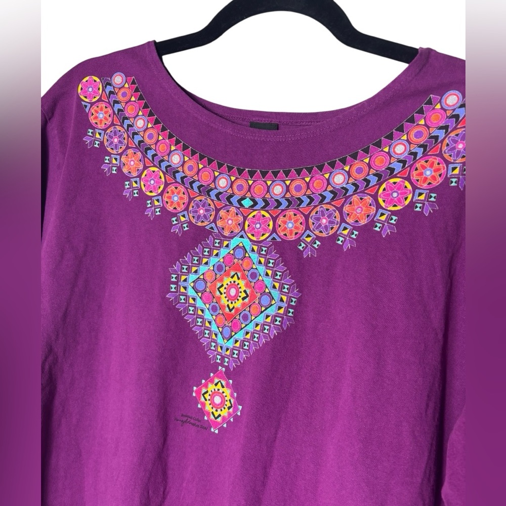 Sabaku Artwear Top Shirt Womens Size Large Purple Aztek Neck Decoration - Picture 2 of 6